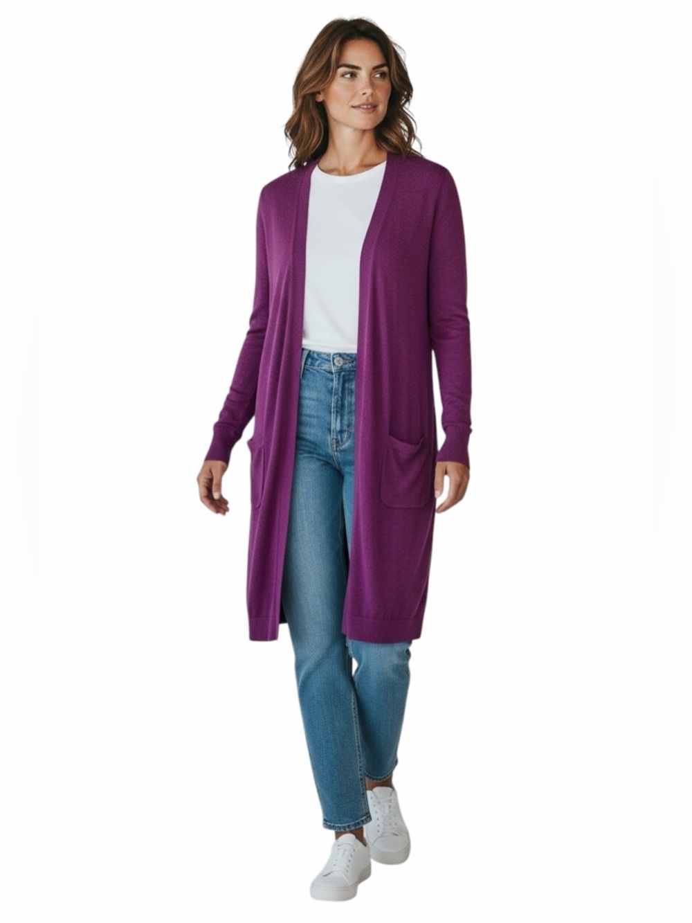Halogen•Plum Open Front Long Cardigan